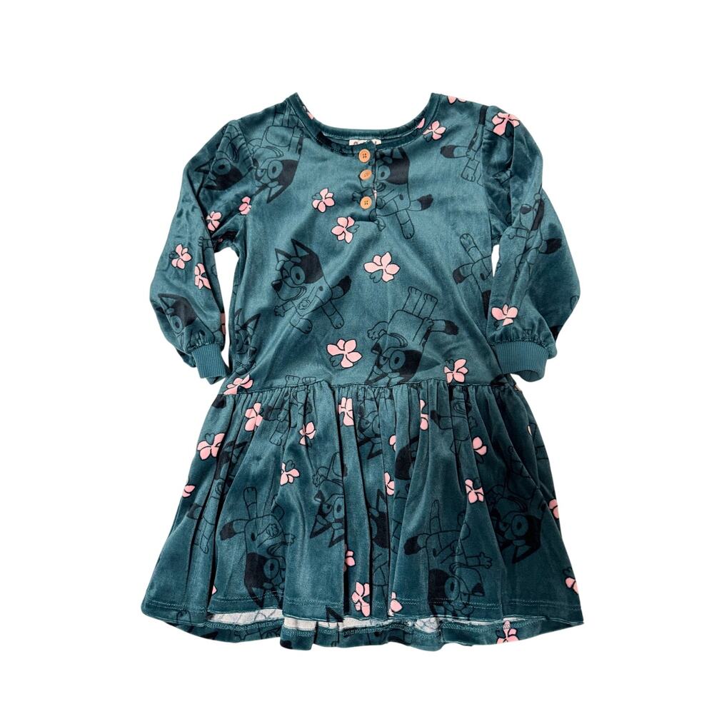 Bluey Long Sleeve Toddler Dress Green 3T